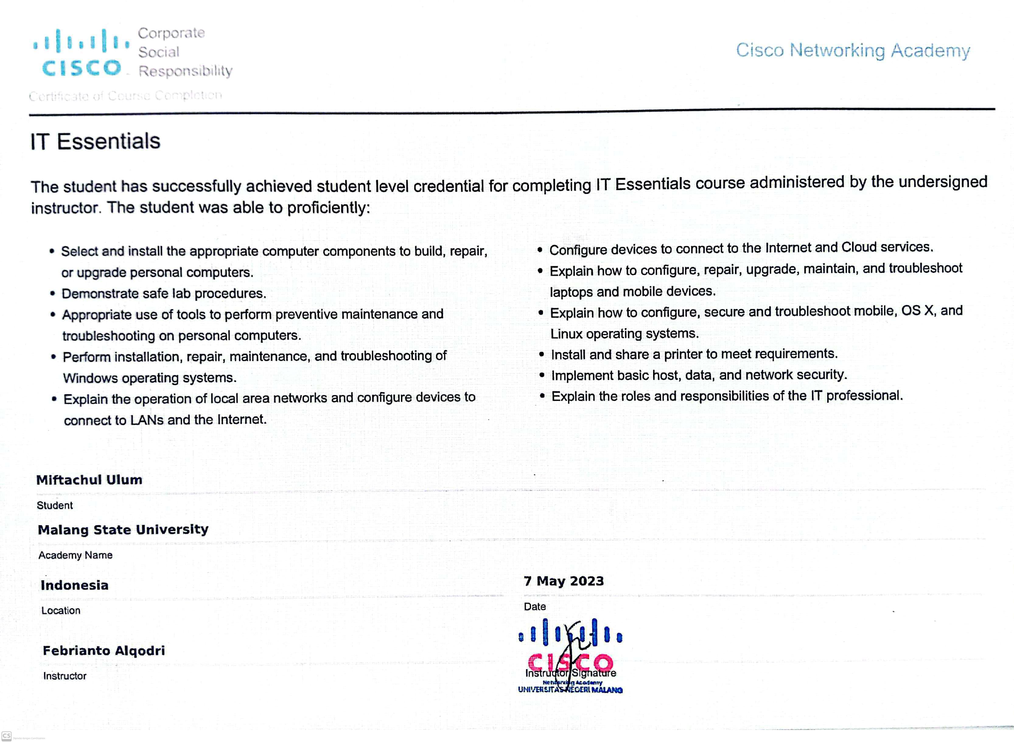 Certifications Cisco
