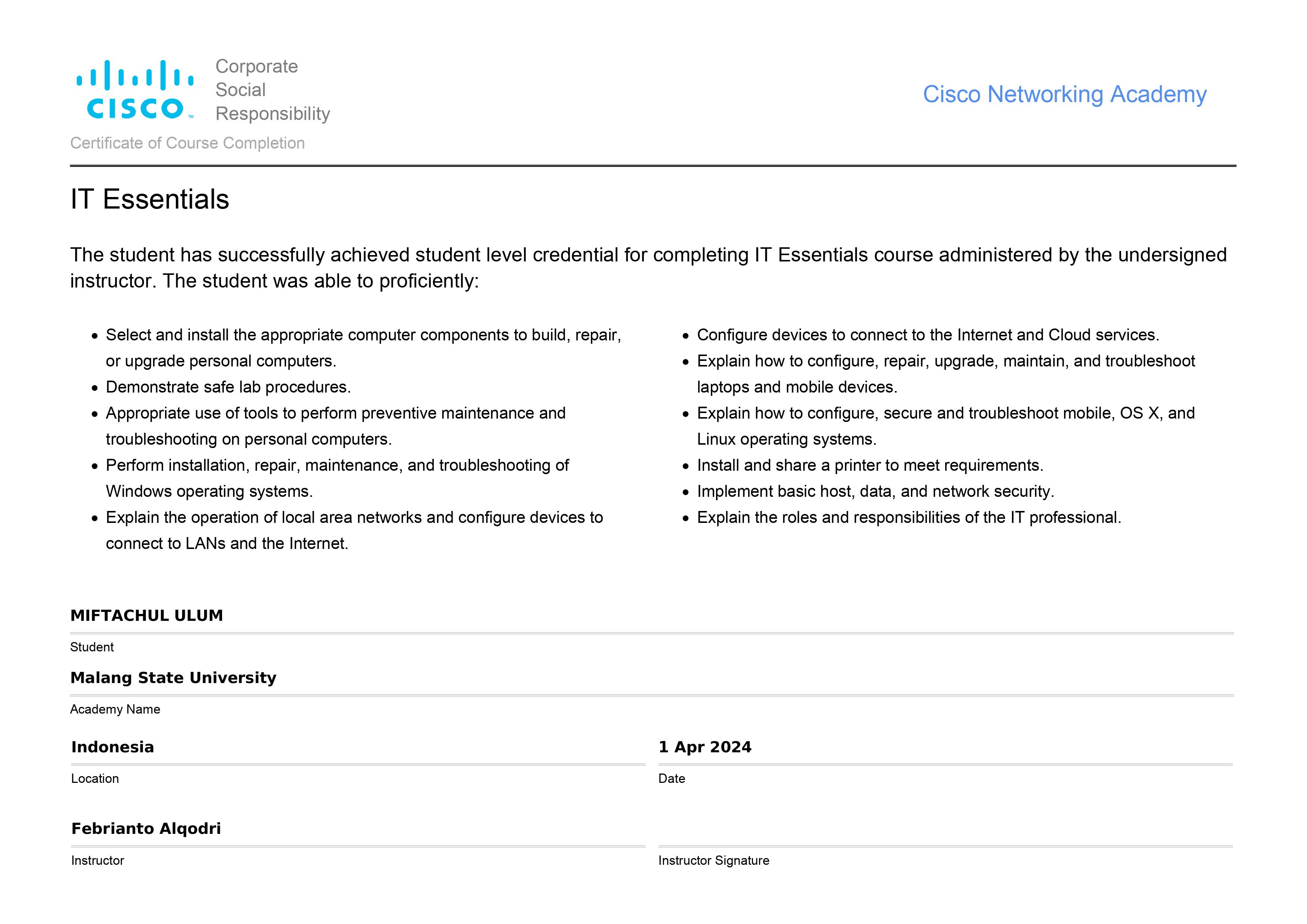 Certifications Cisco